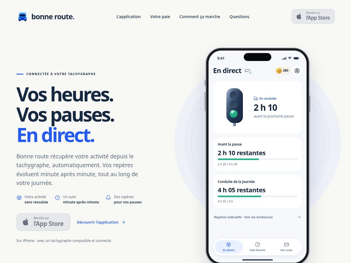 Landing-page snapshot of bonneroute.app