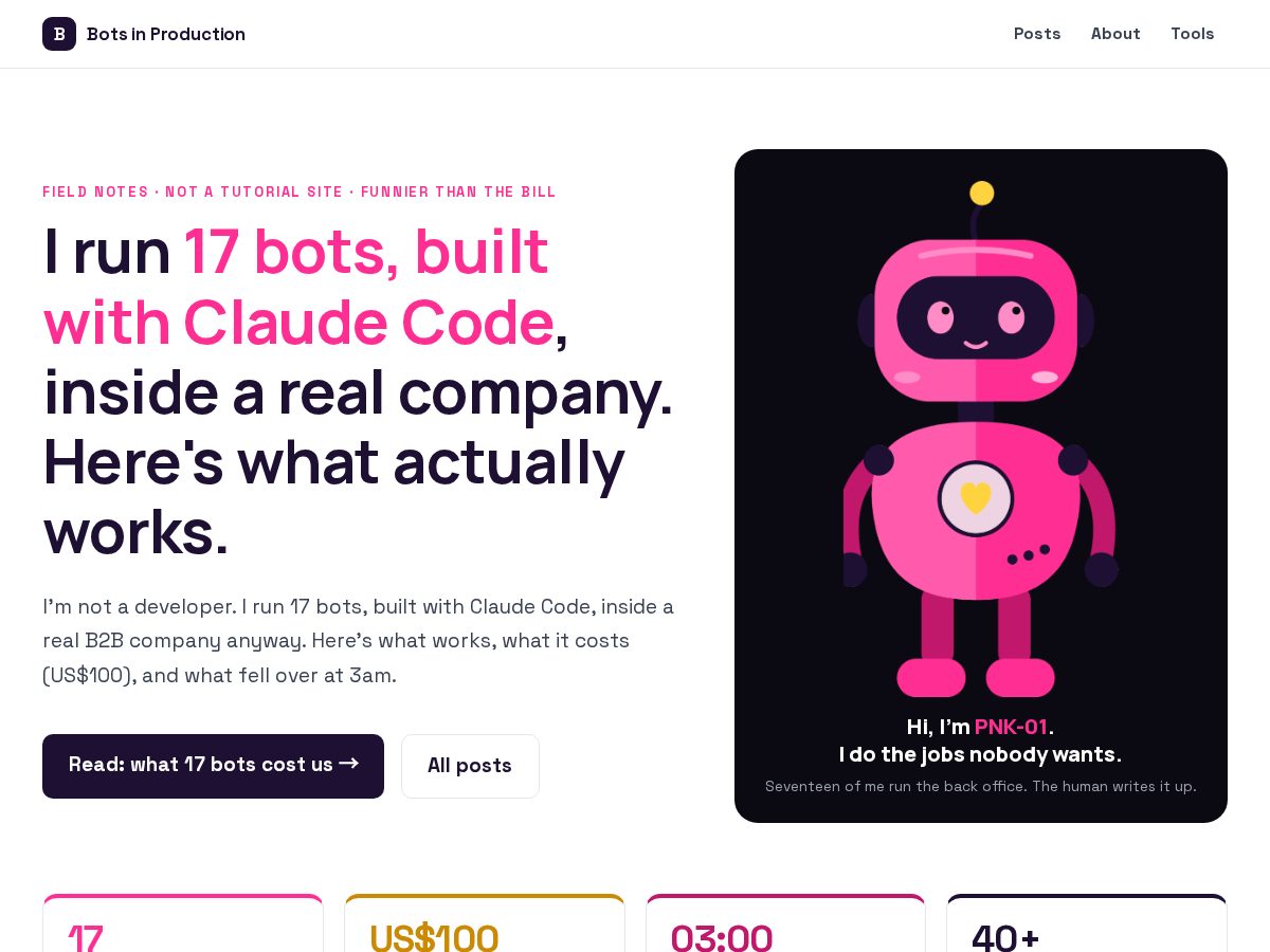 Landing-page snapshot of botsinproduction.com