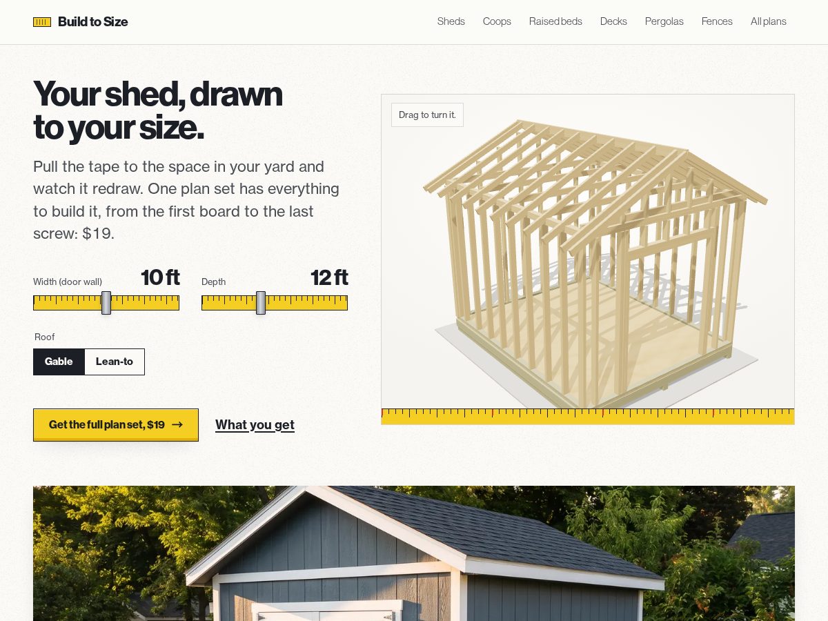 Landing-page snapshot of buildtosize.com