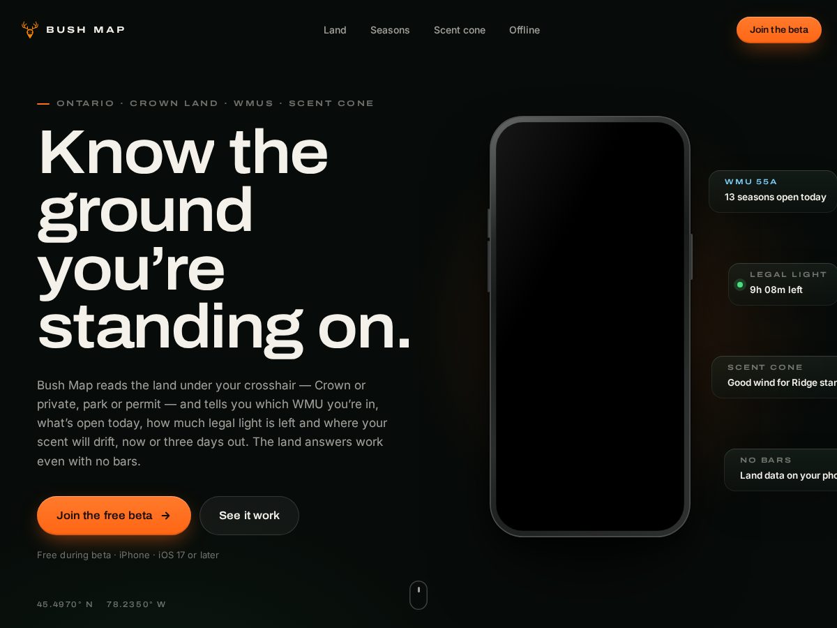 Landing-page snapshot of bushmap.app