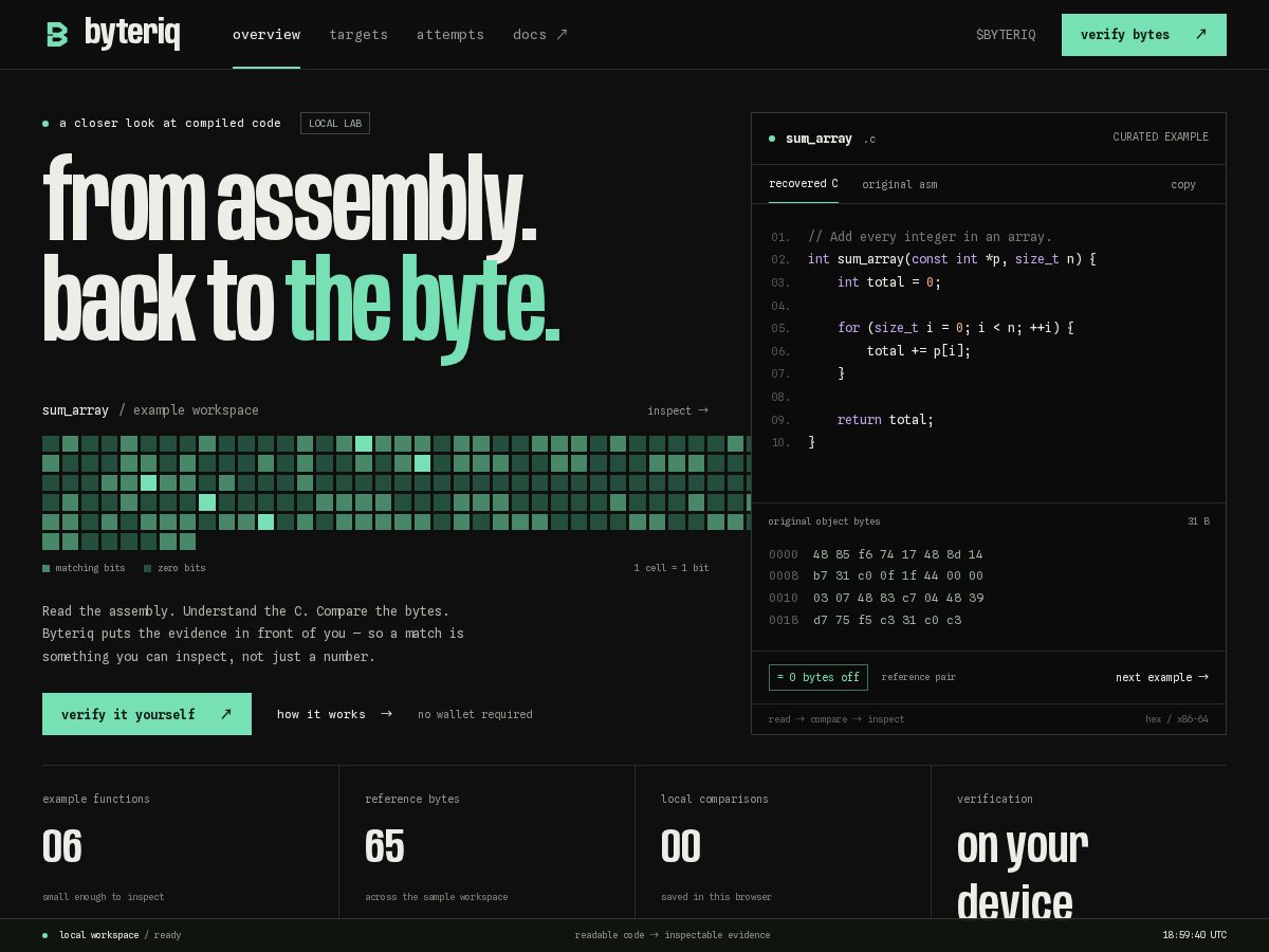 Landing-page snapshot of byteriq.fun