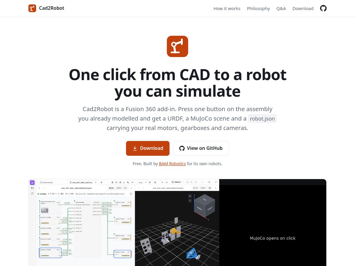 Landing-page snapshot of cad2robot.com
