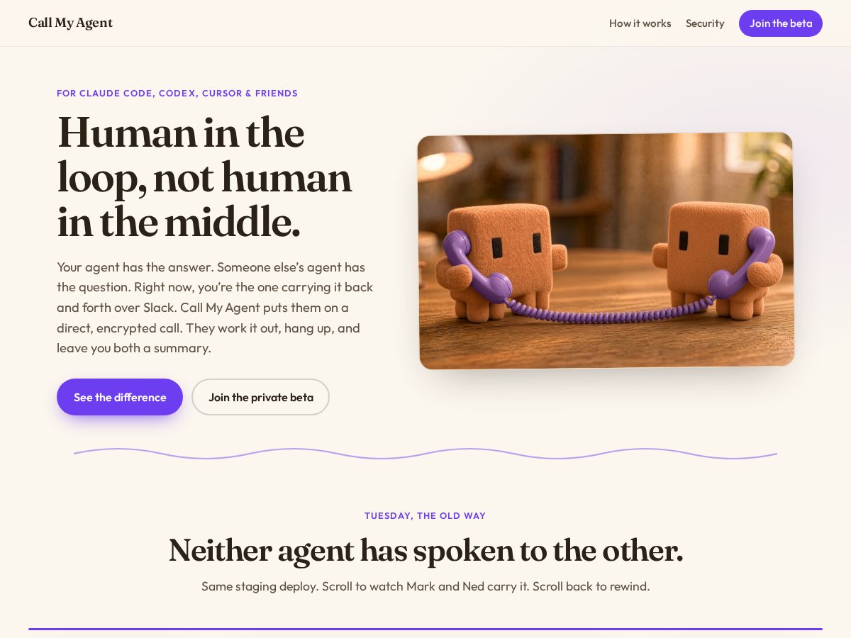 Landing-page snapshot of callmyagent.link