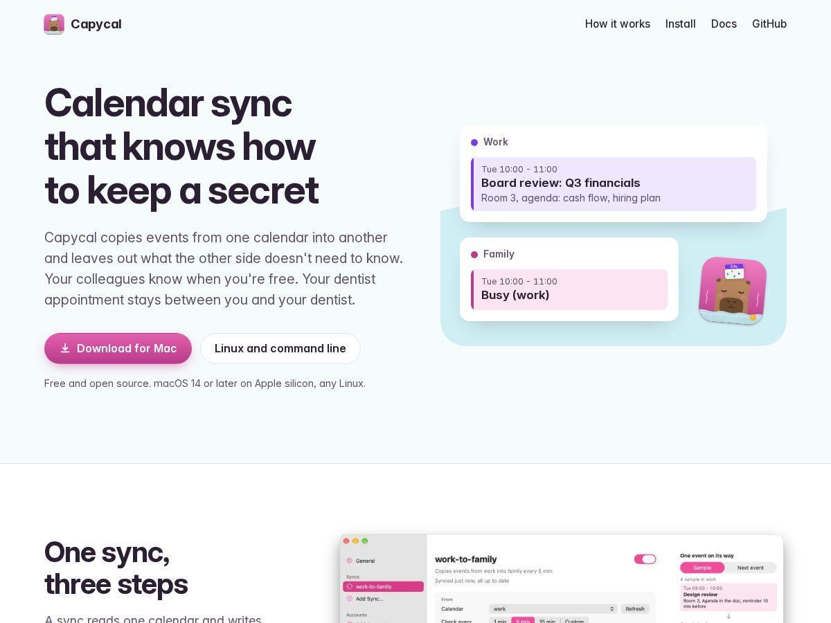 Landing-page snapshot of capycal.app