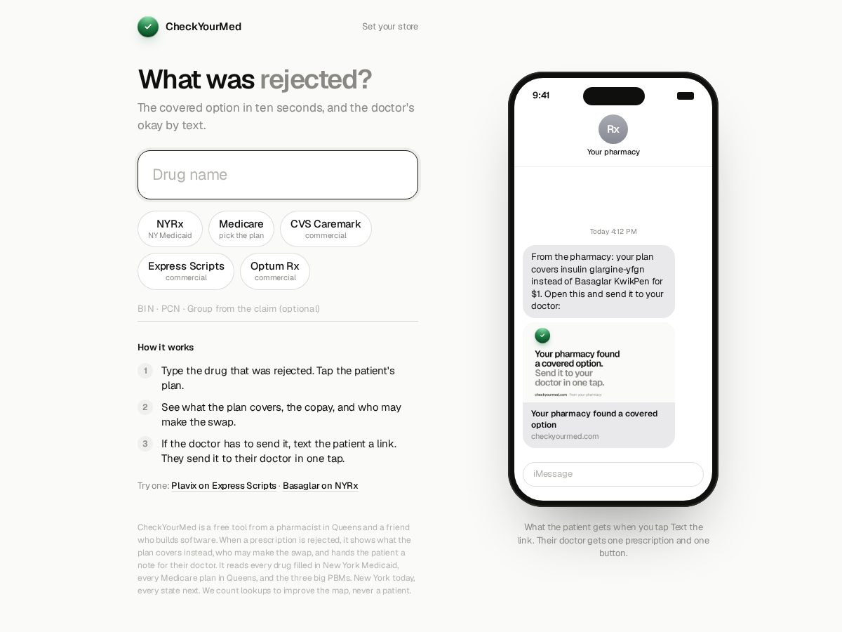 Landing-page snapshot of checkyourmed.com