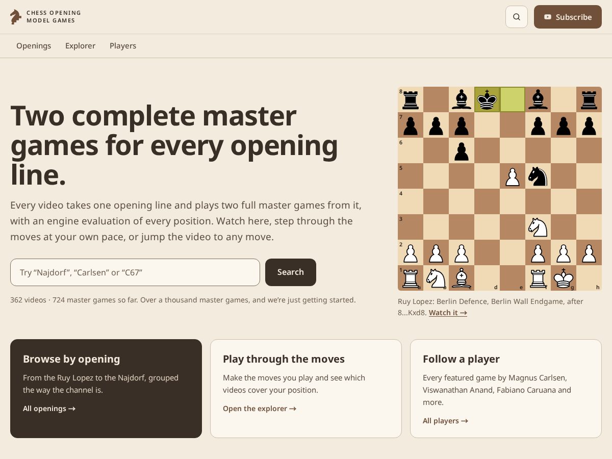 Landing-page snapshot of chessopeningmodelgames.com