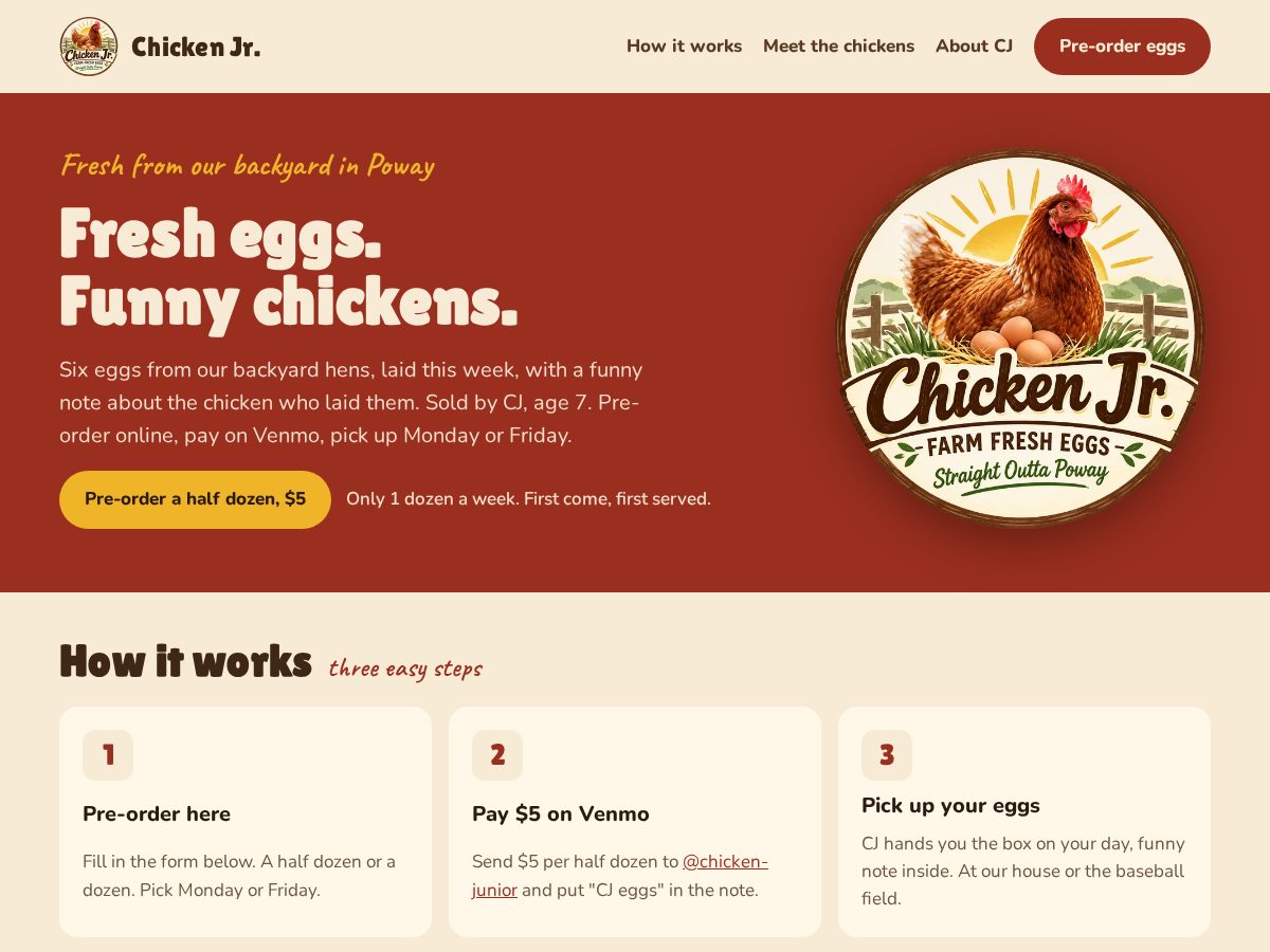 Landing-page snapshot of chickenjunior.com