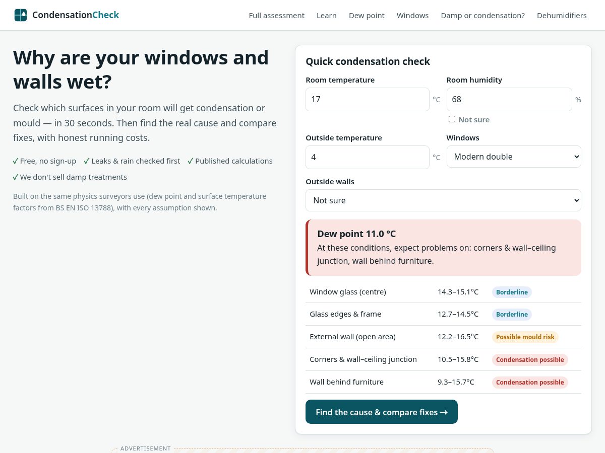 Landing-page snapshot of condensationcheck.com
