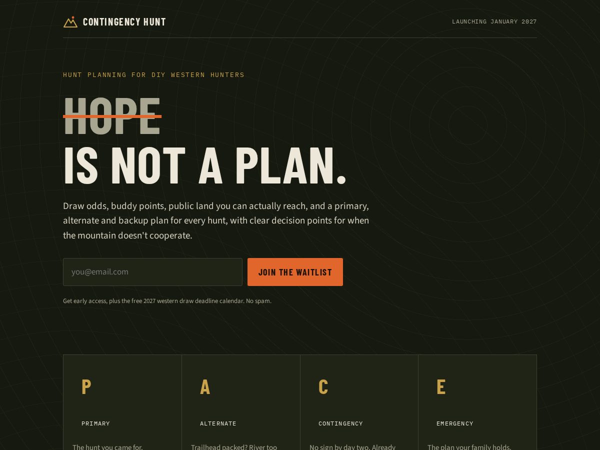 Landing-page snapshot of contingencyhunt.com