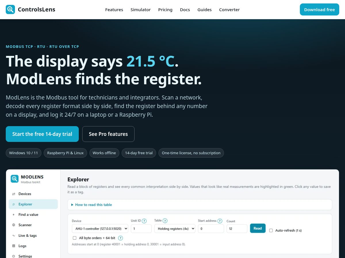Landing-page snapshot of controlslens.com