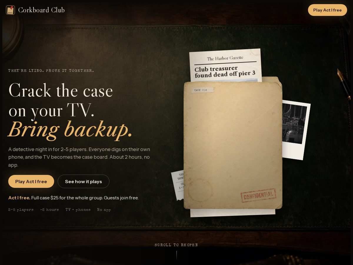 Landing-page snapshot of corkboardclub.com