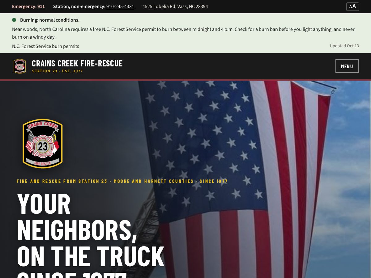 Landing-page snapshot of crainscreekfire.org