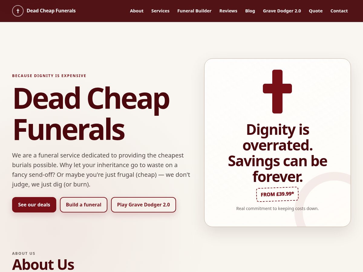 Landing-page snapshot of deadcheapfunerals.com