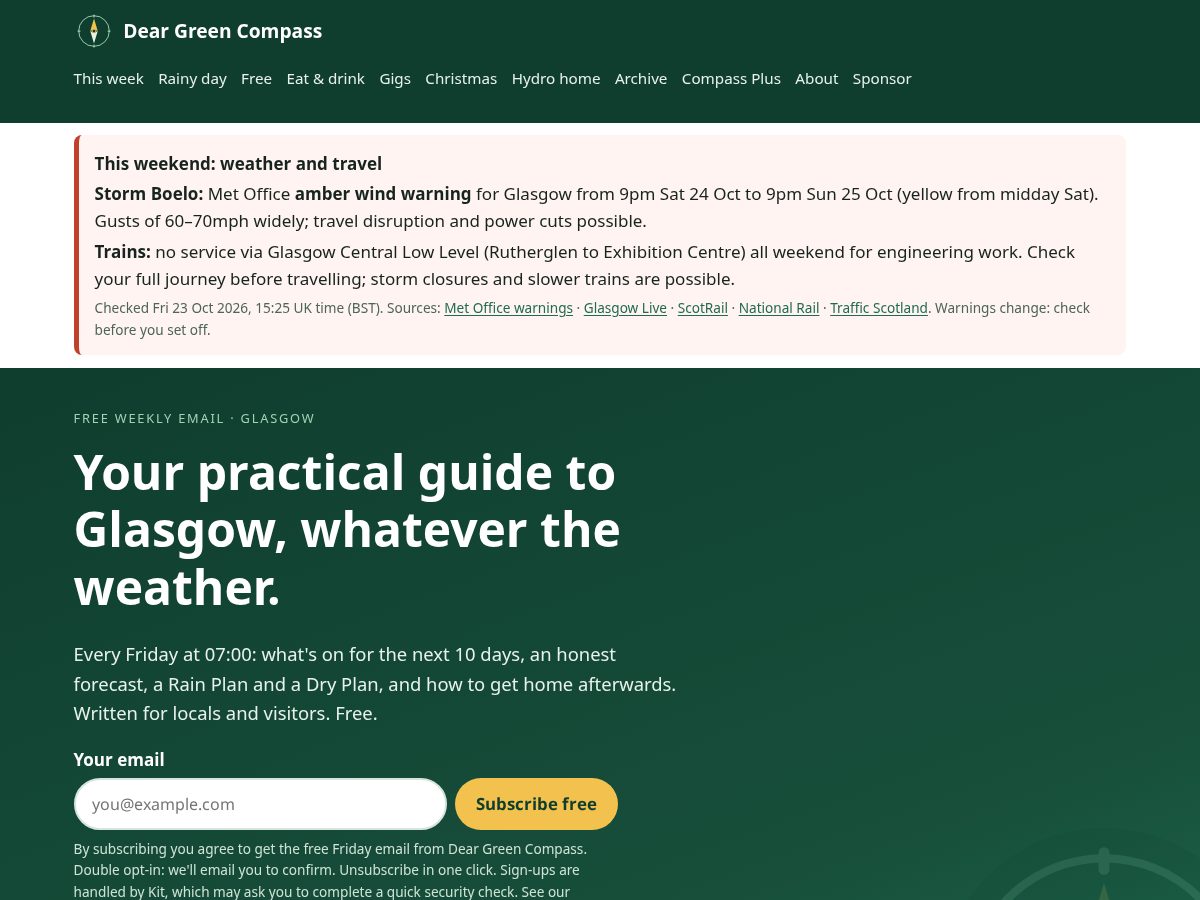 Landing-page snapshot of deargreencompass.com