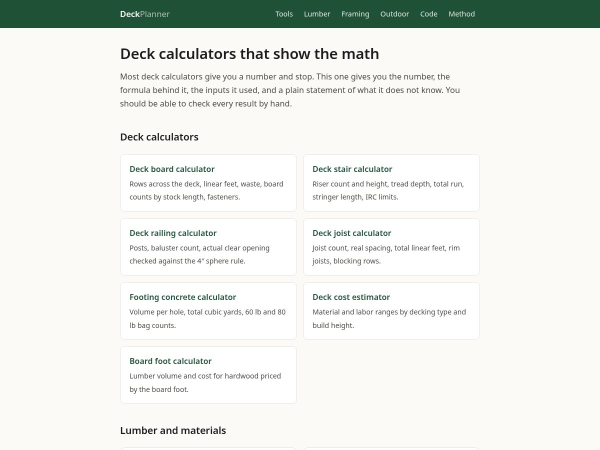 Landing-page snapshot of deckformula.com