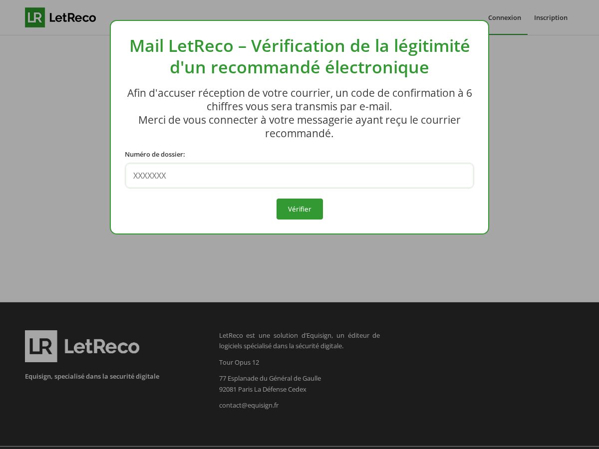 Landing-page snapshot of dematerialise-letreco.com