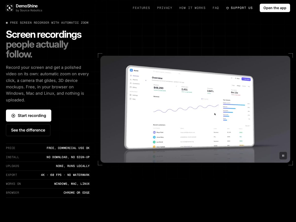Landing-page snapshot of demoshine.com