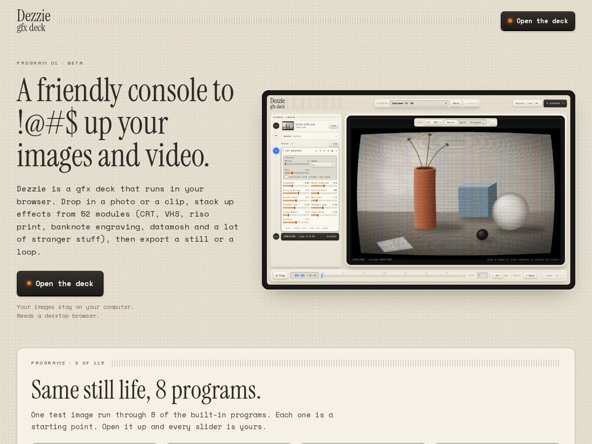 Landing-page snapshot of dezzie.app