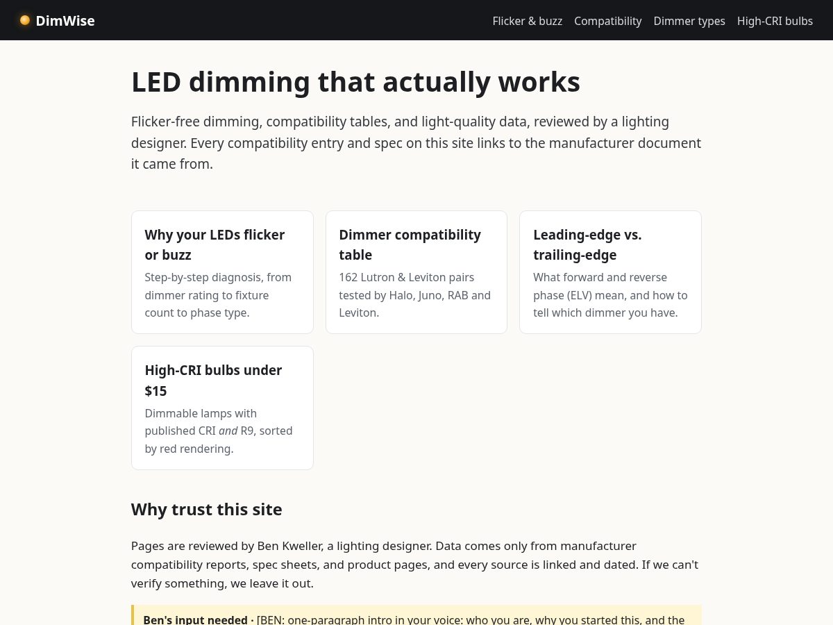 Landing-page snapshot of dimwise.com