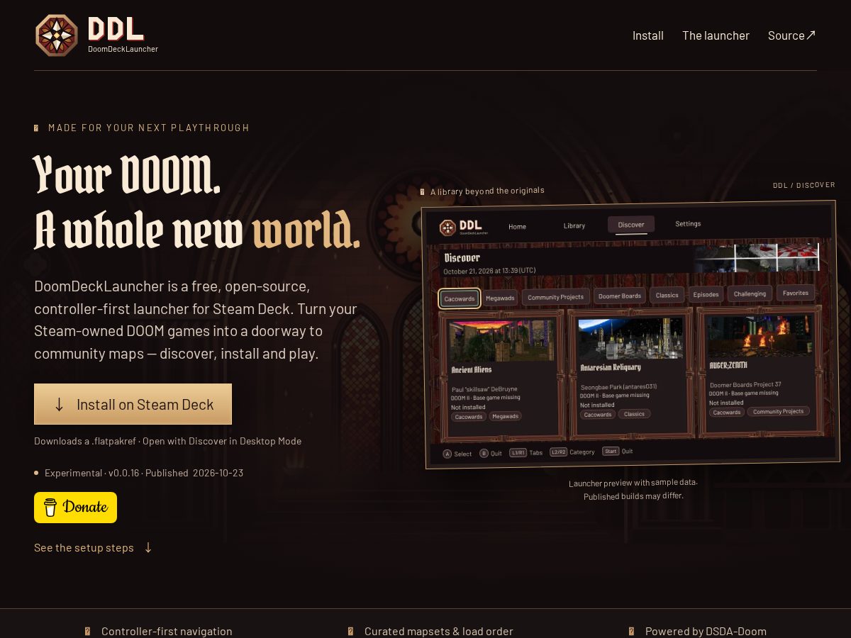 Landing-page snapshot of doomdecklauncher.com