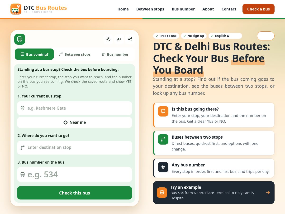 Landing-page snapshot of dtcbusroutes.com