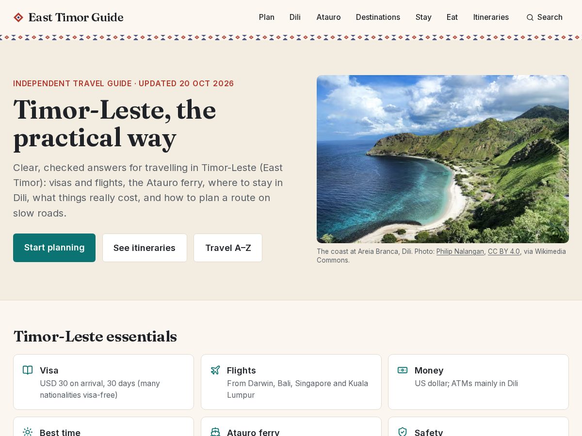 Landing-page snapshot of easttimorguide.com