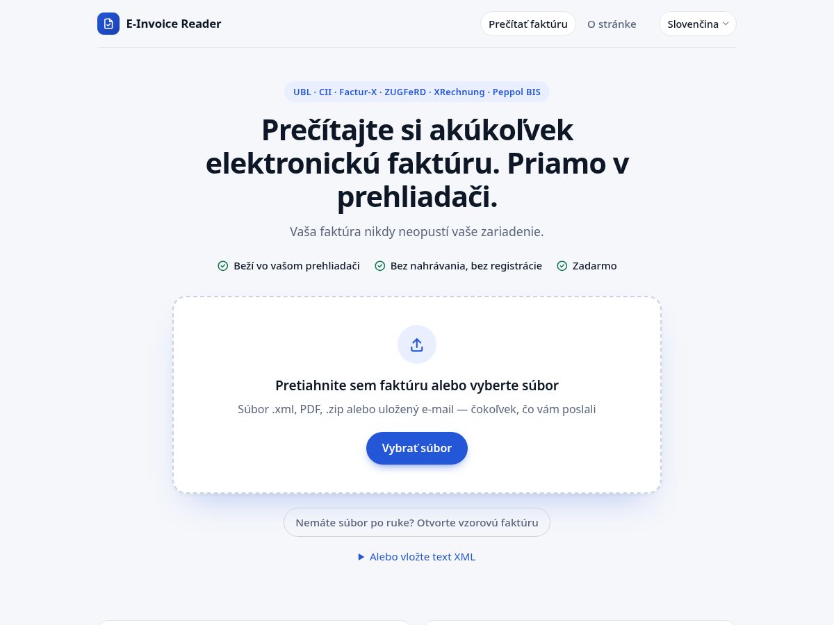 Landing-page snapshot of einvoicereader.org