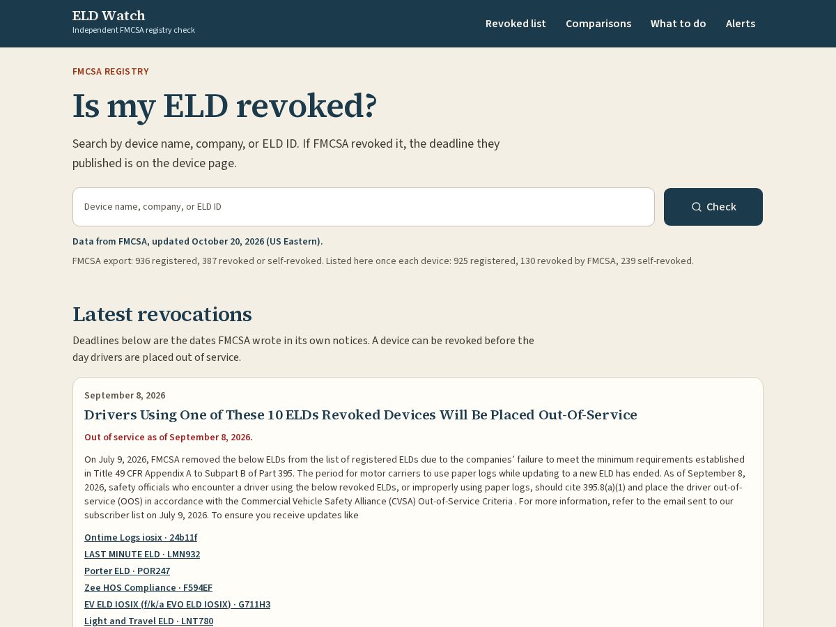 Landing-page snapshot of eldwatch.com
