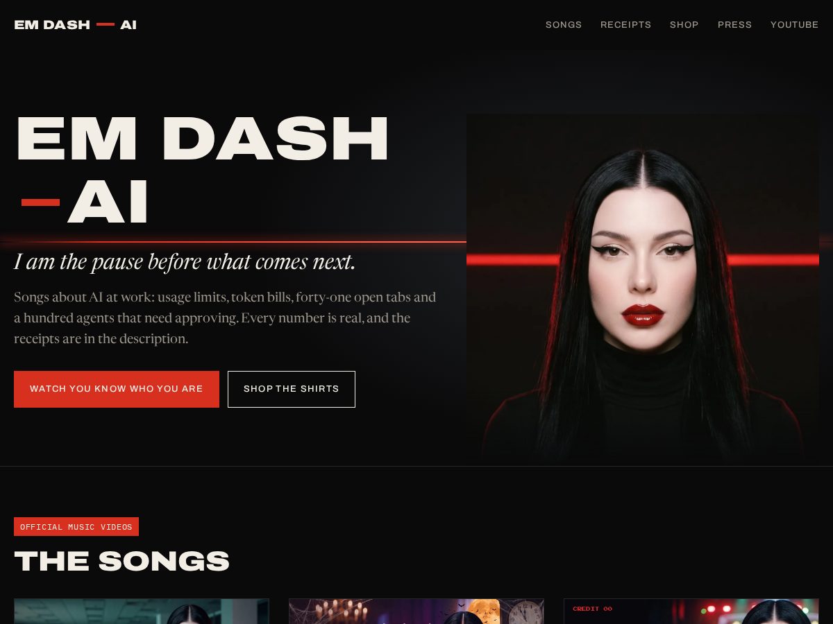 Landing-page snapshot of emdashmusic.com