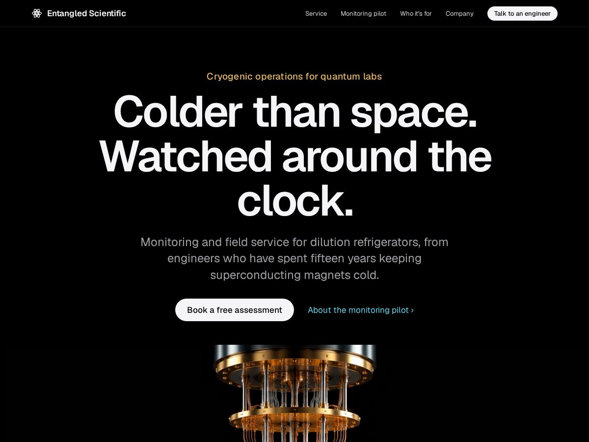 Landing-page snapshot of entangledscientific.com