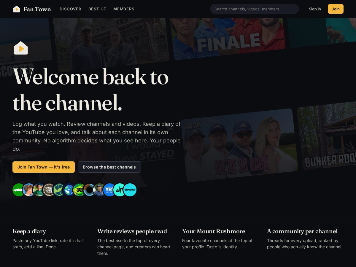 Landing-page snapshot of fan.town