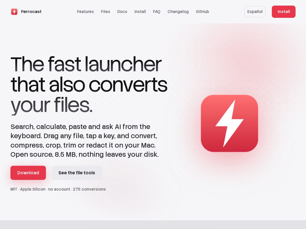 Landing-page snapshot of ferrocast.app