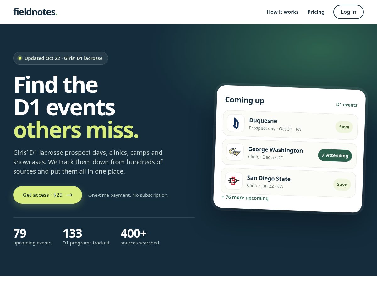 Landing-page snapshot of fieldnotespass.com