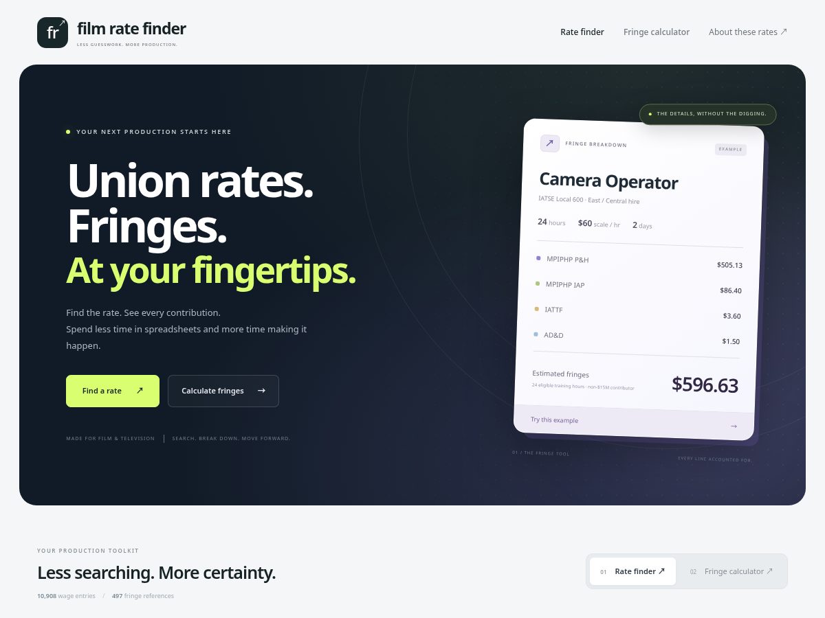 Landing-page snapshot of filmratefinder.com