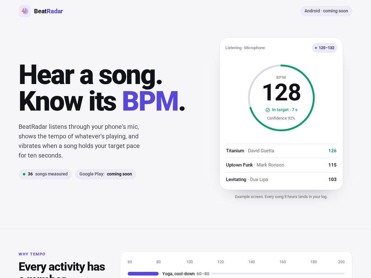 Landing-page snapshot of findbeatradar.com