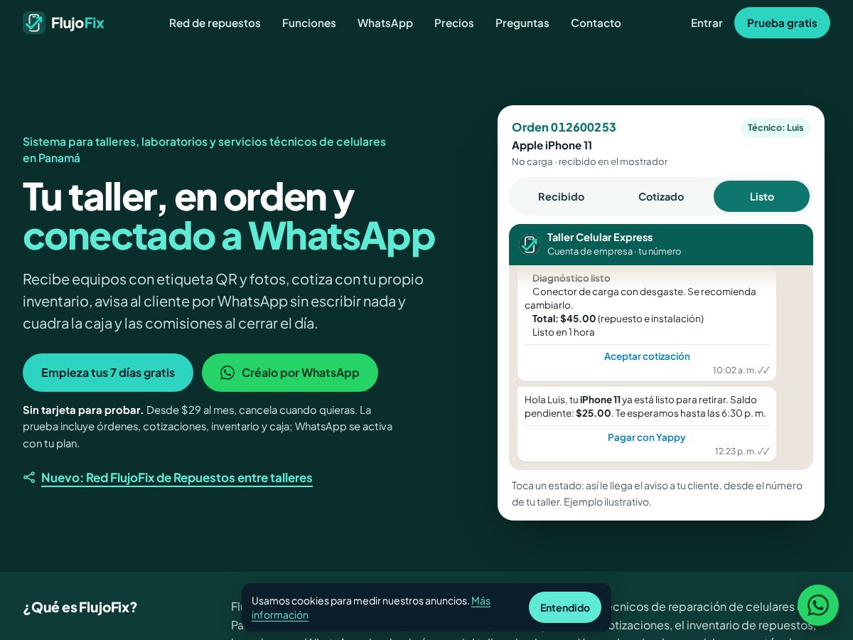 Landing-page snapshot of flujofix.com
