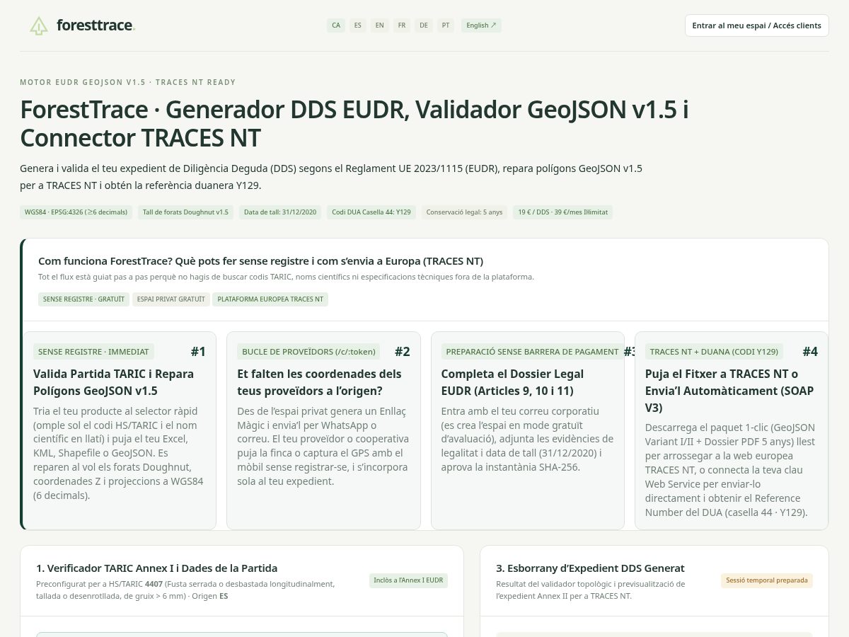 Landing-page snapshot of foresttrace-eudr.com