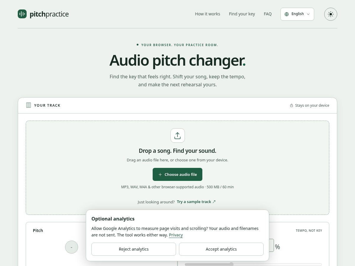 Landing-page snapshot of freepitchchanger.com