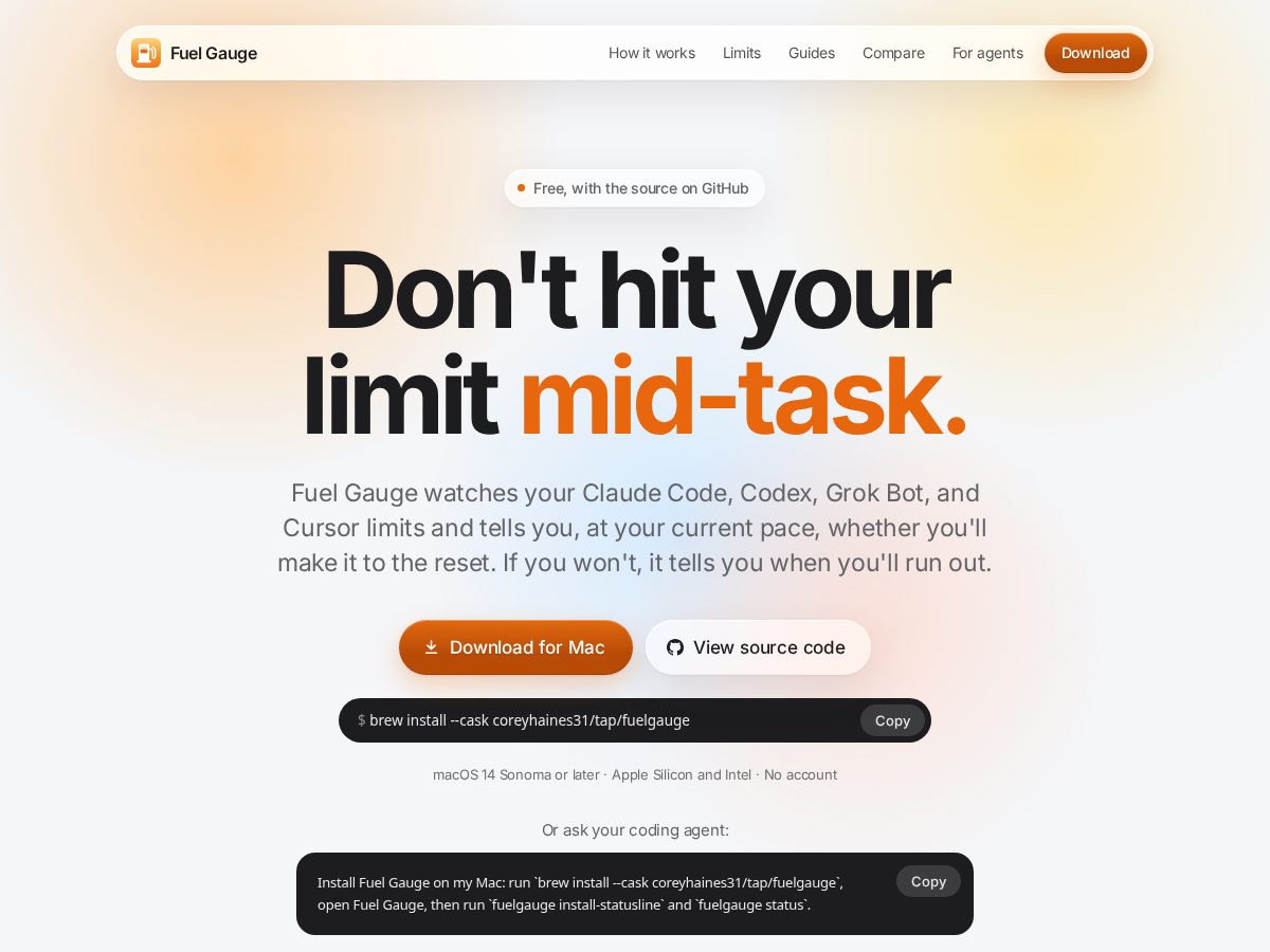 Landing-page snapshot of fuelgauge.app