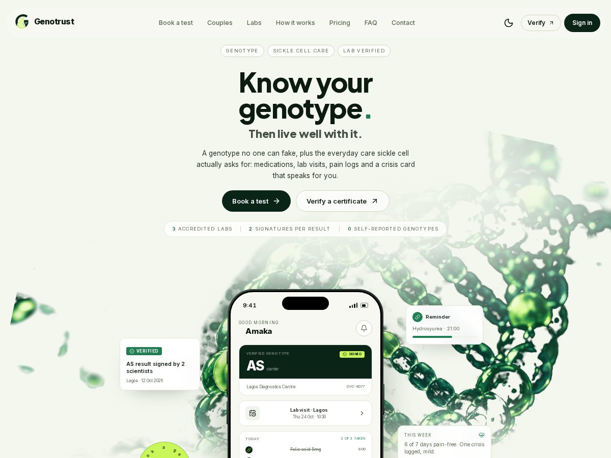 Landing-page snapshot of genotrust.app