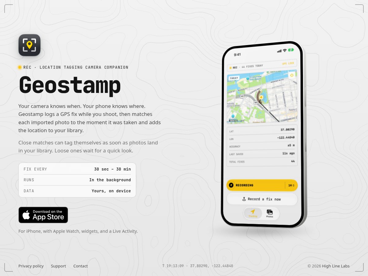 Landing-page snapshot of geostamp.app