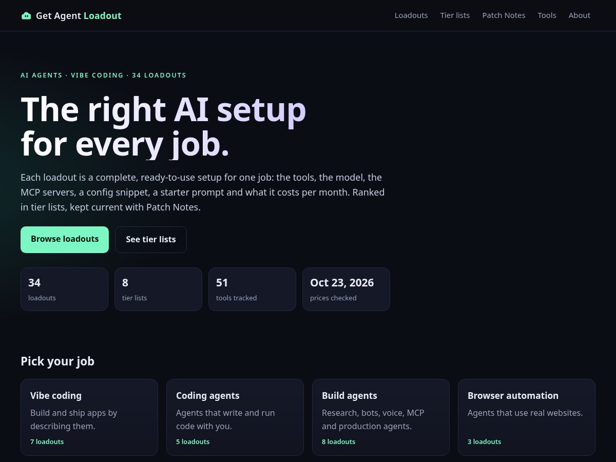 Landing-page snapshot of getagentloadout.com