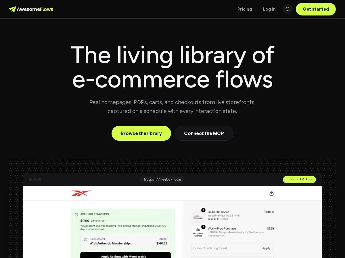 Landing-page snapshot of getawesomeflows.com