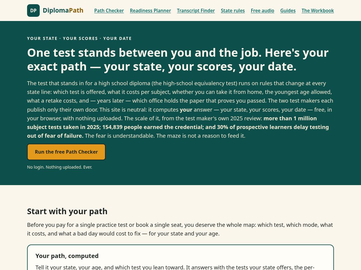 Landing-page snapshot of getdiplomapath.com