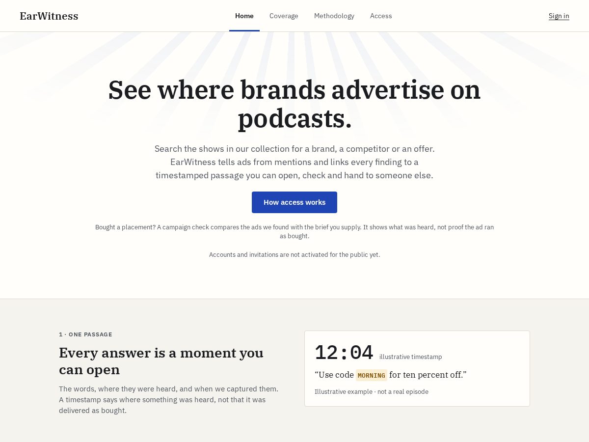 Landing-page snapshot of getearwitness.com