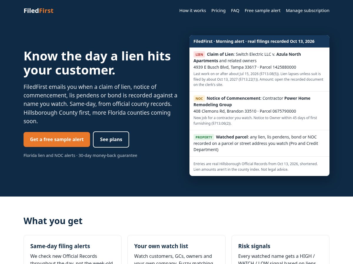 Landing-page snapshot of getfiledfirst.com