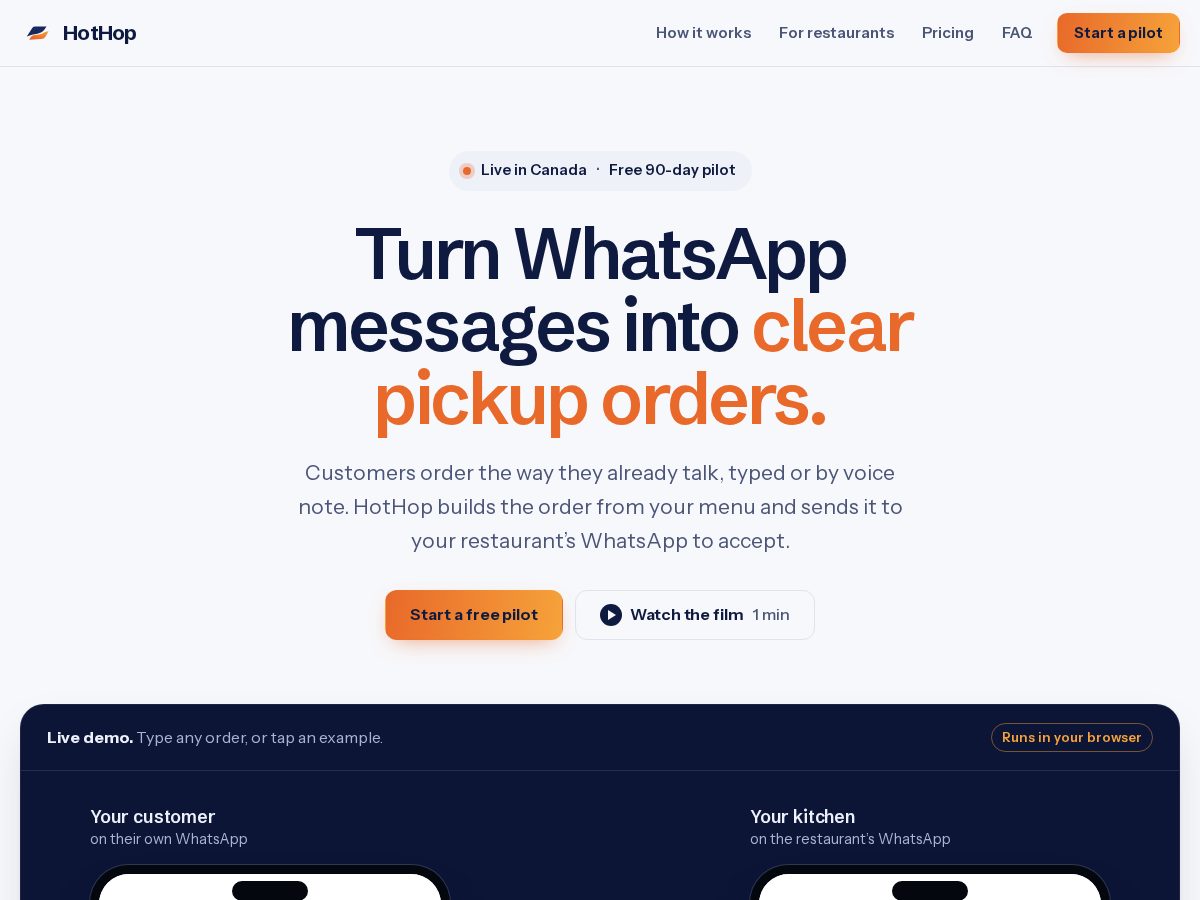 Landing-page snapshot of gethothop.com