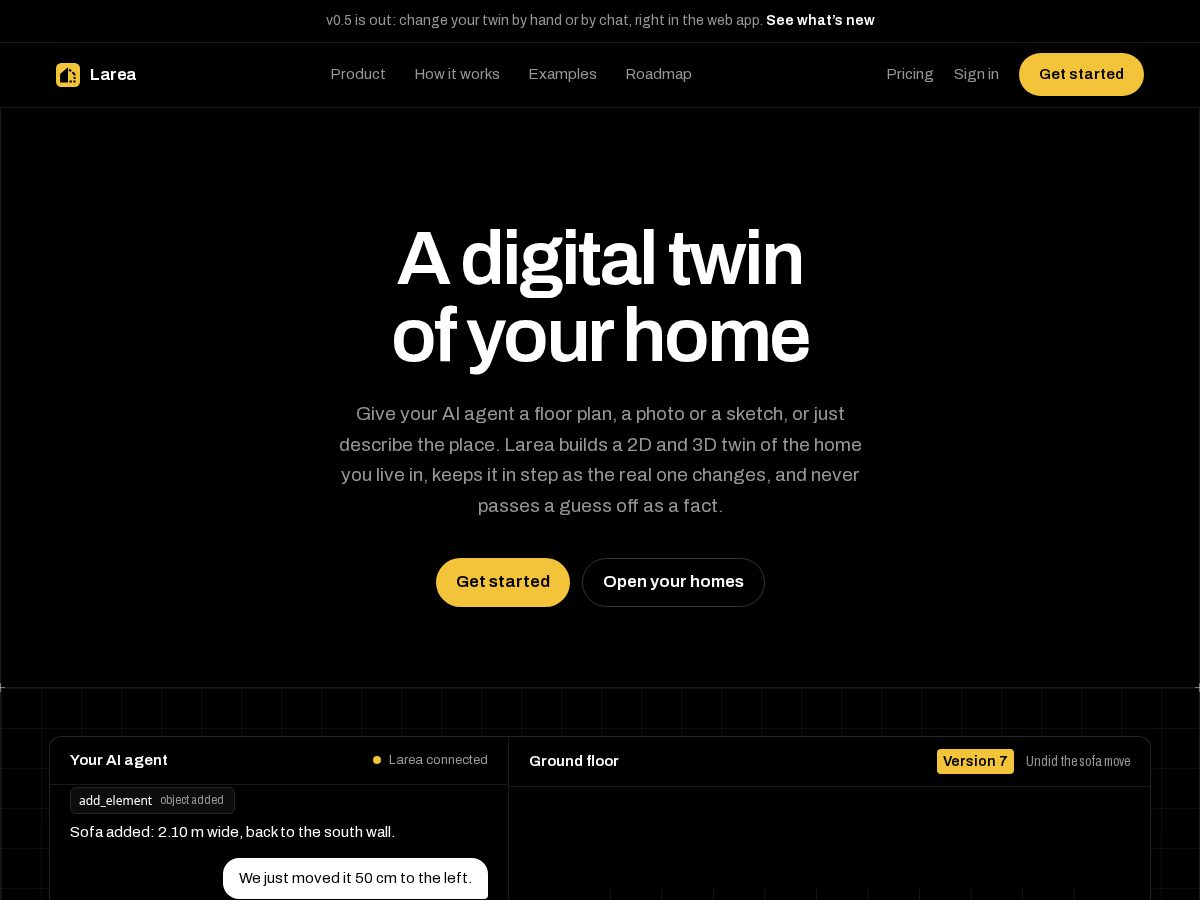 Landing-page snapshot of getlarea.com