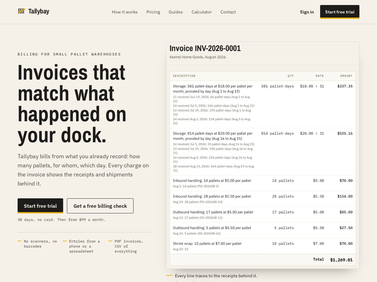 Landing-page snapshot of gettallybay.com