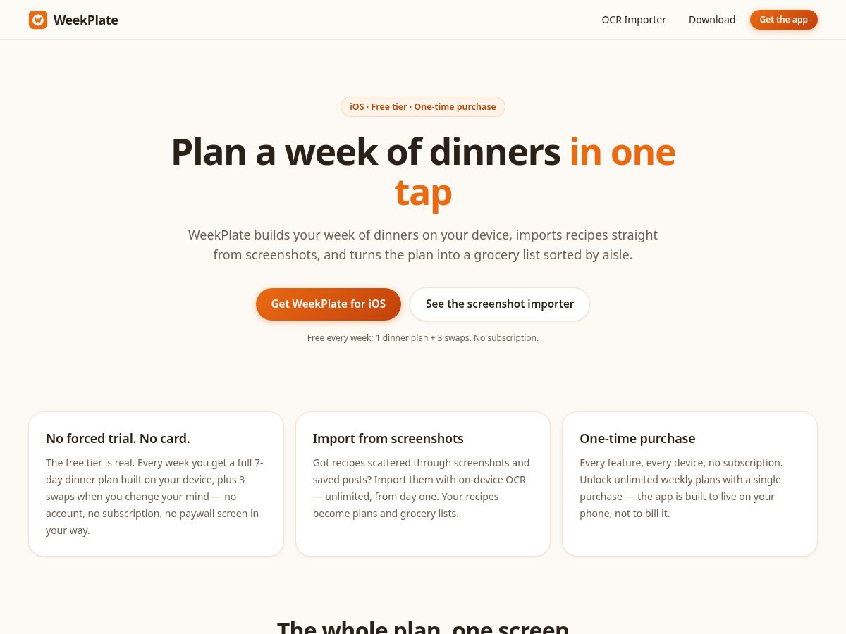 Landing-page snapshot of getweekplate.com